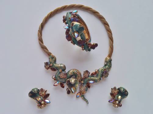 HAR vintage Cobra necklace, bracelet & earrings, 1959, American